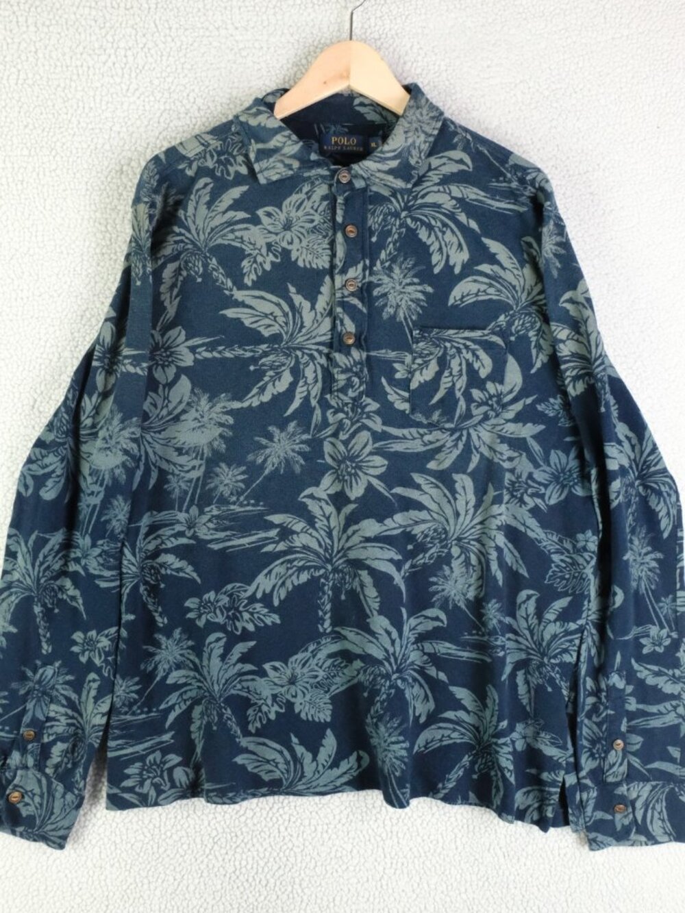 Polo Ralph Lauren Shirt Mens Extra Large Blue Tropical Popover Pique Cotton